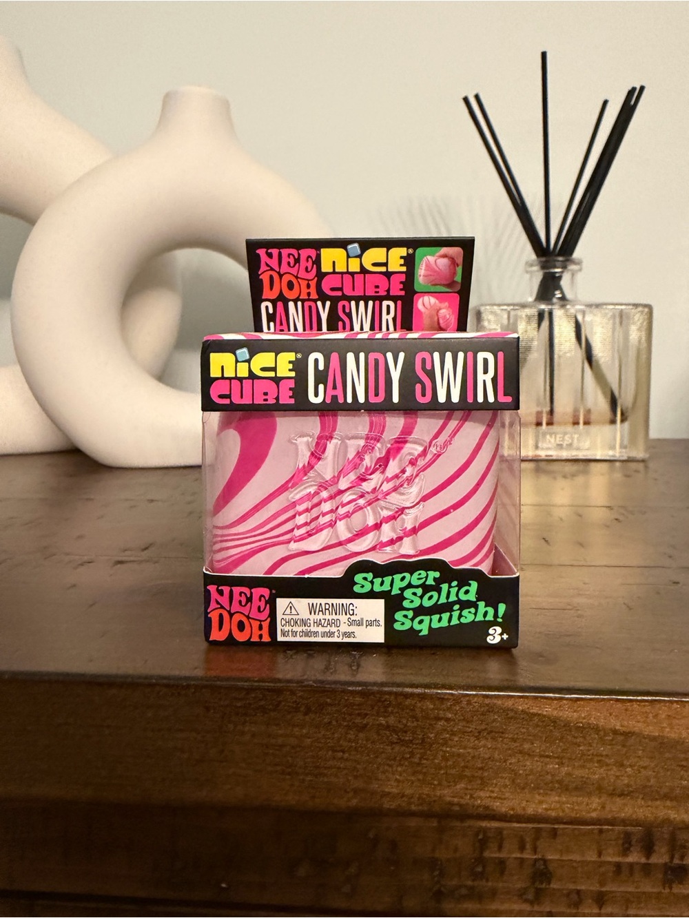 Nee Doh Nice Cube Candy Swirl Super Solid Squish - Pink